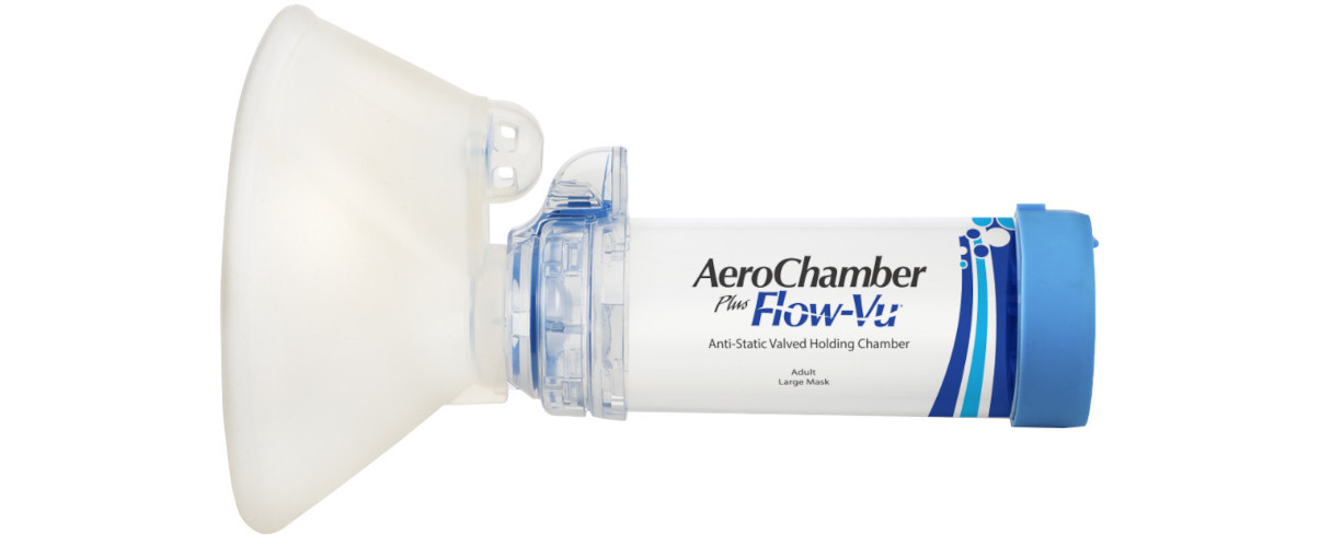 Produkt - AeroChamber Plus Flow-Vu z maską dla dorosłych (Niebieski)